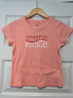 NWT Roxy Girls “Kinda Salty" Pink Graphic Tee Summer Beach Retro Surfer Coastal